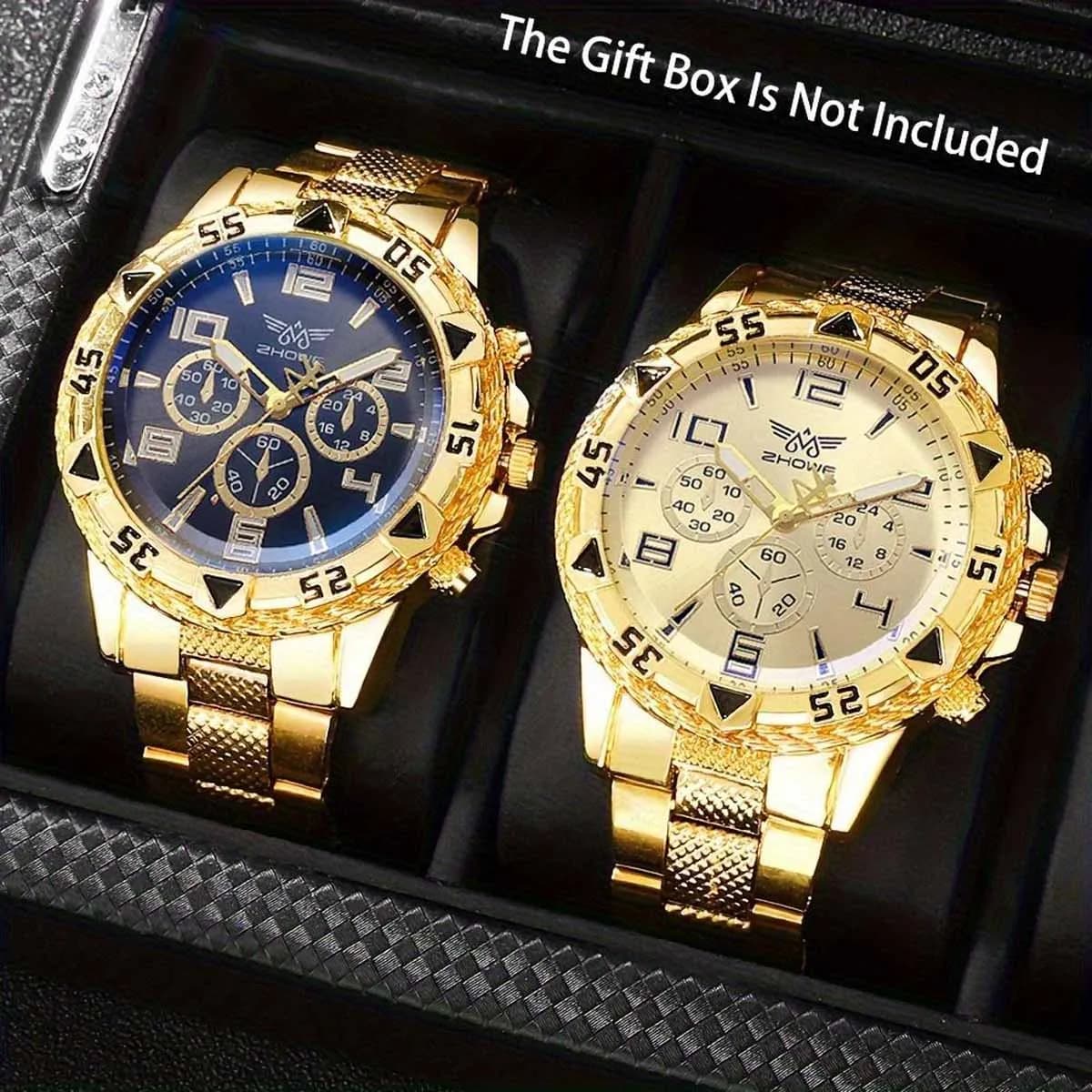 2pcs/set Men Business Watches Fashion Arabic Dial Steel Band Male's Quartz Watch Set (Without Box）