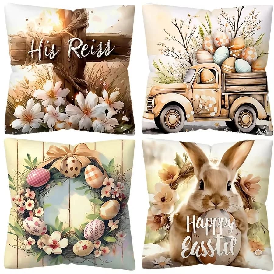 Pillow pillow with egg pattern and Easter theme rabbit garland, home decoration, gift, printed soft pillowcase