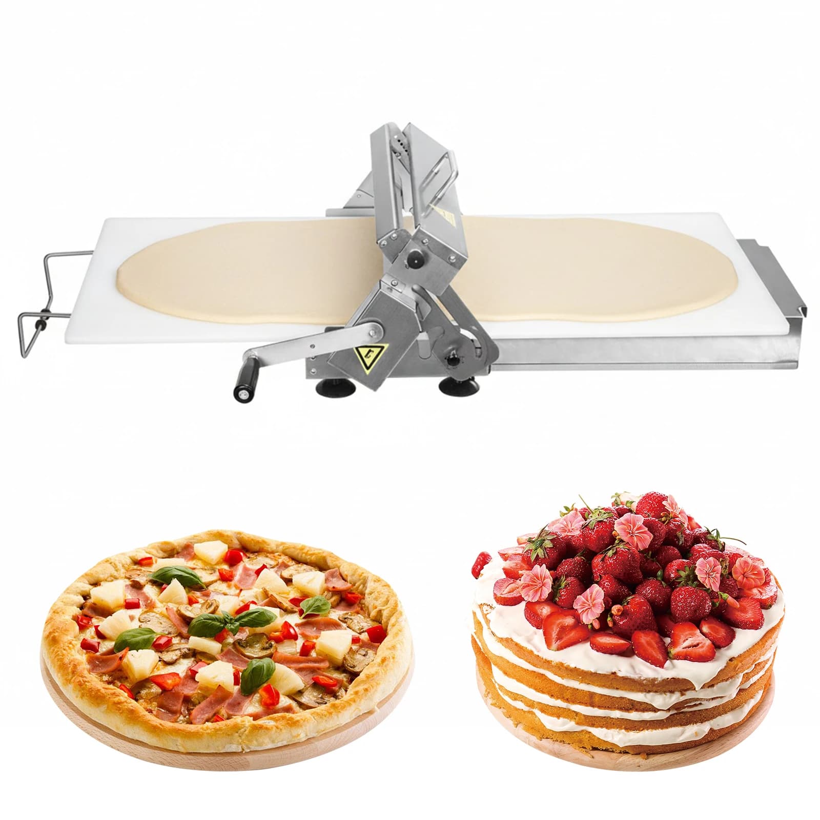 Sfogliatrice Pieghevole con 2 Tavole di Laminazione, Sfogliatrice da Banco con 55 Spessori Regolabili e 0-25mm per Pizza, Pane e Pasticceria