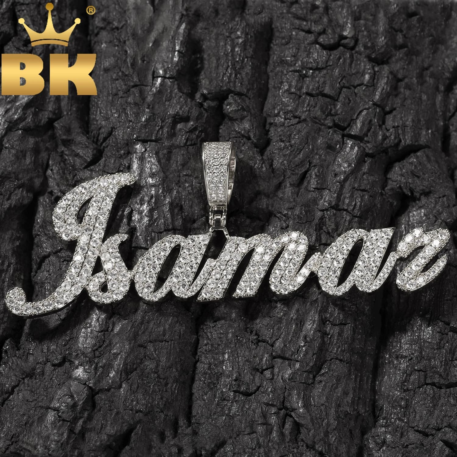 TBTK Custom Script Cursive Letters Numbers Pendant Necklace Iced Out 2 Rows Cubic Zircon Nameplate Charm HipHop Jewelry