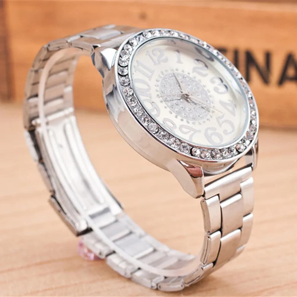 Women's Quartz Watch with Diamonds, Stainless Steel Strap, Elegant and Minimalist for Party, Weddings and Christmas