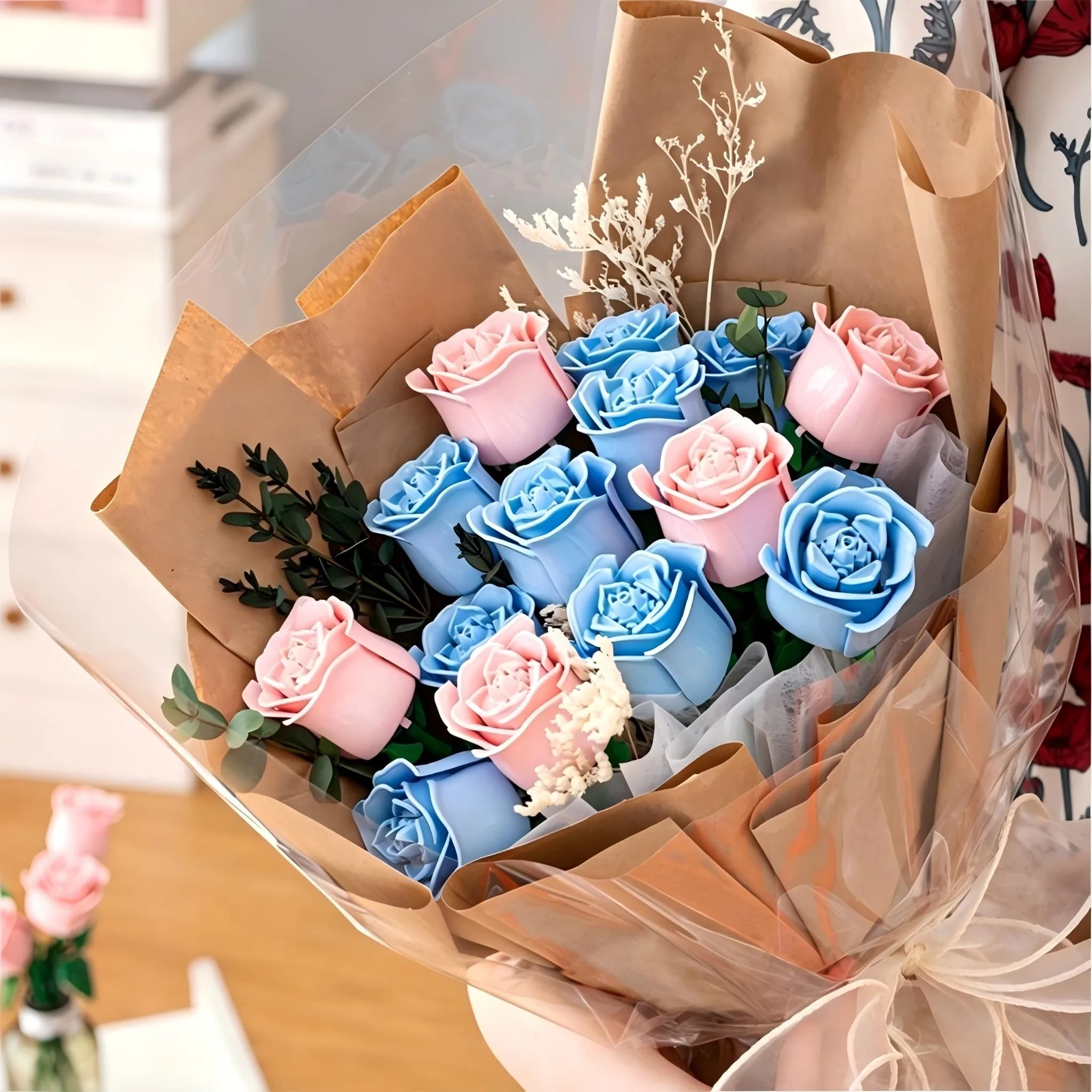 Eternal Building Blocks Bouquet Valentine's Day Gift Potted Plants Flower Roses tulips Home Decoration Assemble Bricks Toys