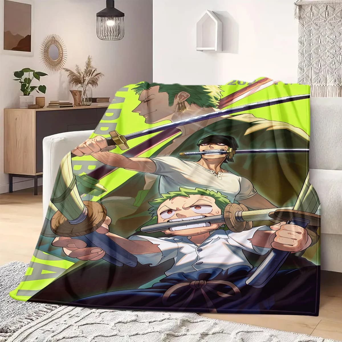 Roronoa Zoro Print Blanket Warm Comfortable Flannel Blanket Suitable for Bedrooms,Sofas, Beds,Chairs,Travel -QIAO129