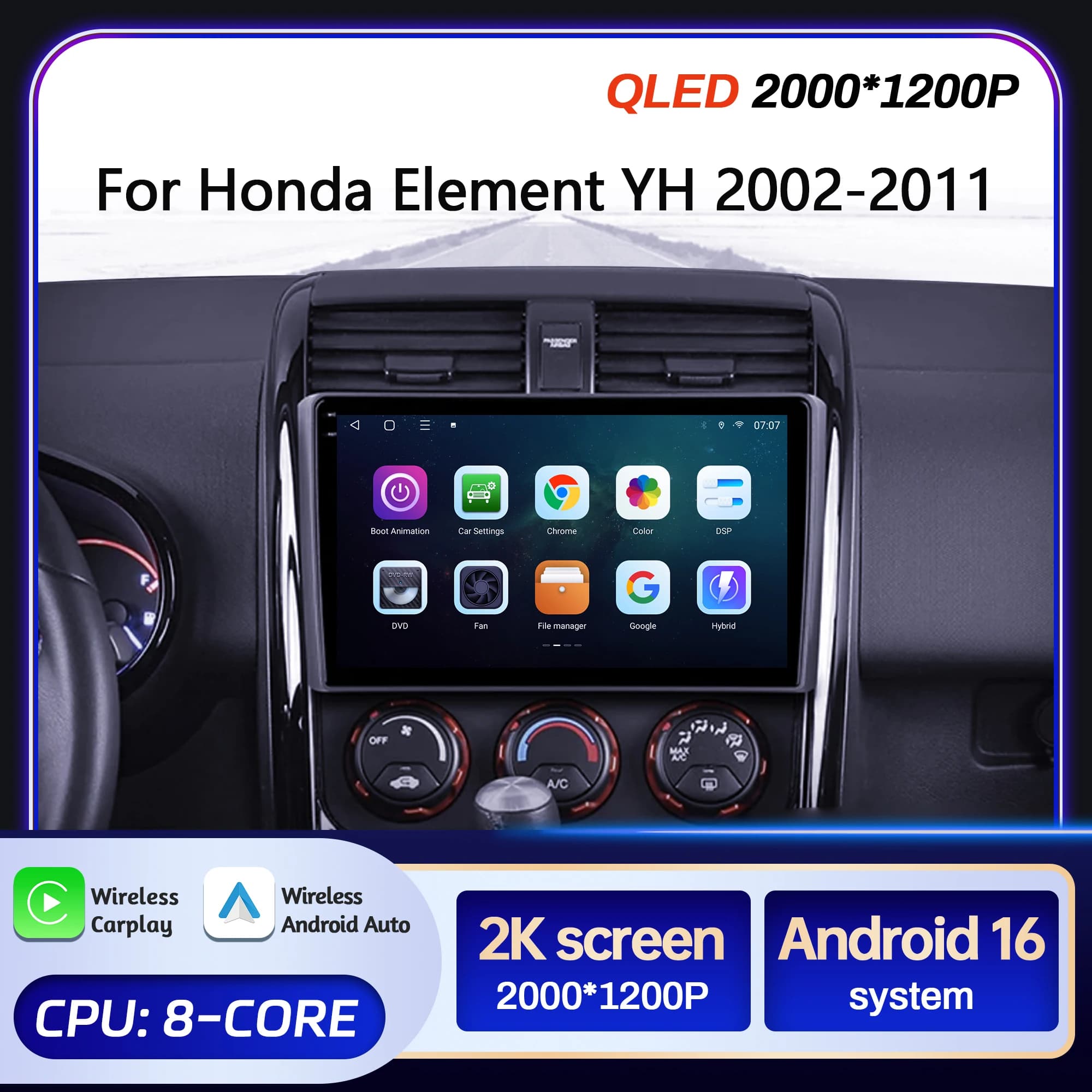 10" For Honda Element YH 2002-2011 Car Multimedia Radio Android 16 System BT Carplay Android Auto 2K QLED Screen 4G GPS 5G WIFI
