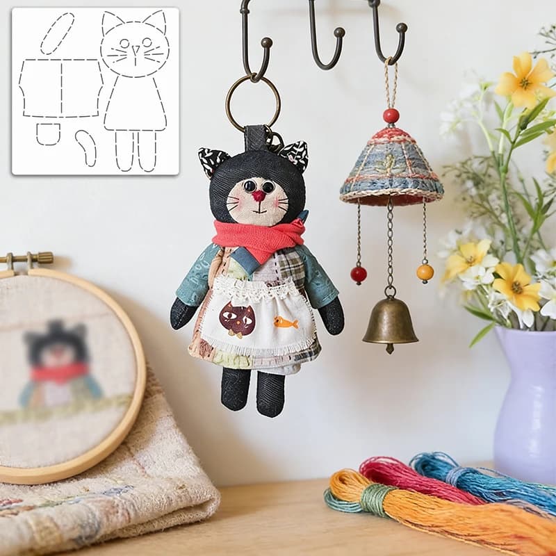 YOMDID 1 pezzo Modello per tracciare fatto a mano per patchwork, Righello per modelli ornamentali a forma di gatto nero, Kit fai da te per modelli da cucire