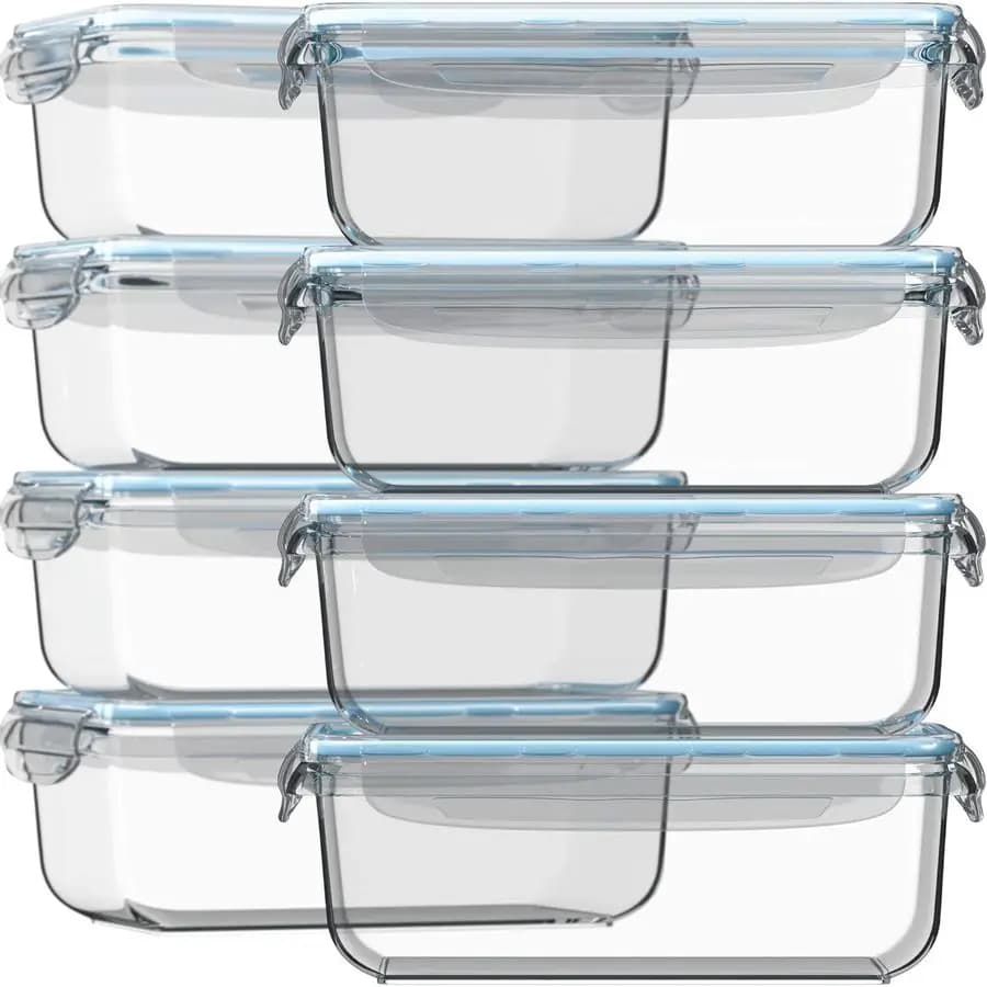 Set da 16 Pezzi: 8 Contenitori in Vetro da 30 Oz per Preparazione Pasti con Coperchi, Grandi Contenitori Ermetici in Vetro per Alimenti, Riutilizzabili e a Prova di Perdite, Senza BPA
