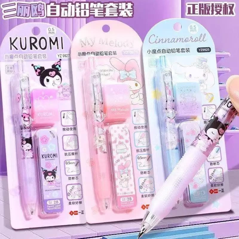 Cute Anime Sanrio Melody Kuromi Cinnamoroll Mechanical Pencils with Eraser Refills Automatic Pencils Set Student Stationery Gift