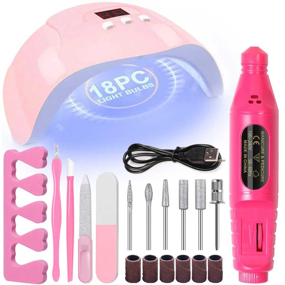 YIKOOLIN 7-in-1 Set di strumenti per nail art con lampada per unghie UV a LED 20000 giri/min Trapano elettrico Spazzola per unghie Separatore per unghie Blocco di lucidatura