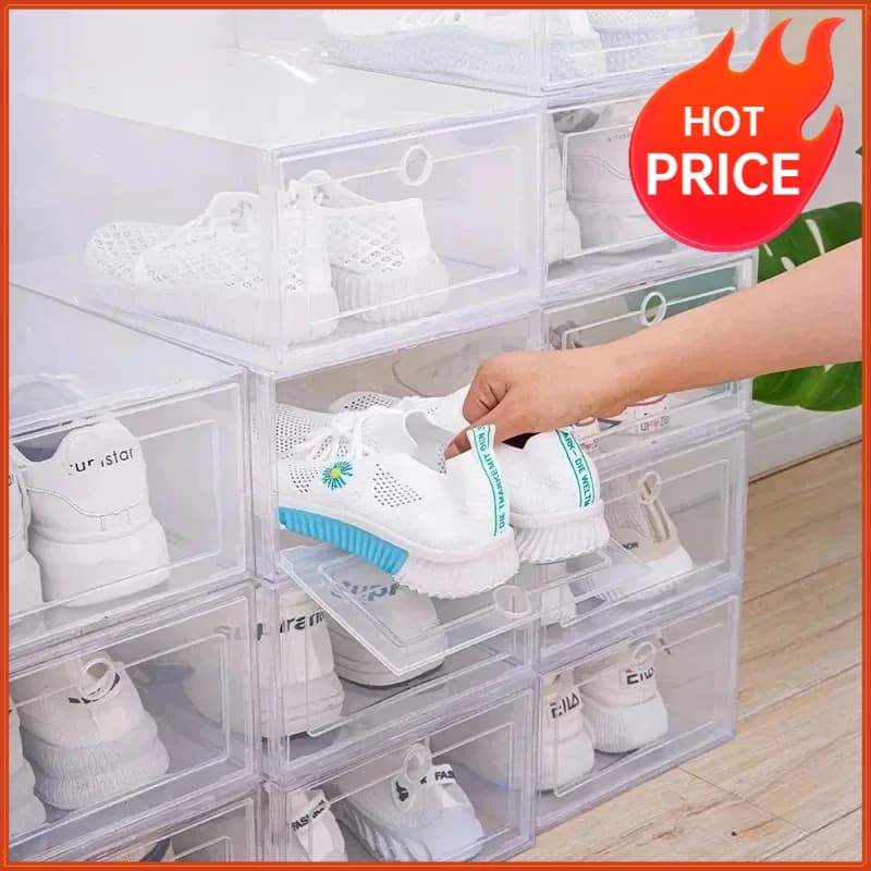 6pcs Transparent Shoe Boxes Stackable Shoe Cases Storage Plastic Shoes Box Dustproof Sneaker Boxes Shoes Furniture Organizers
