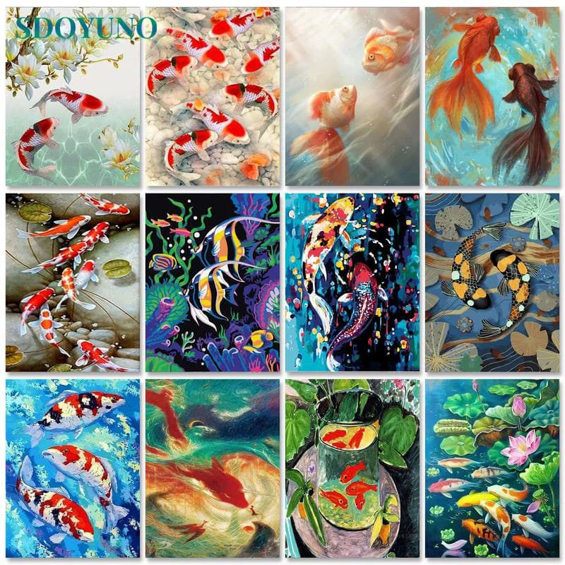 1pc frameless Oil Painting By Numbers Fish Paint By Numbers On Canvas Carp Watercolor Animals Home Decor Unique Gift
