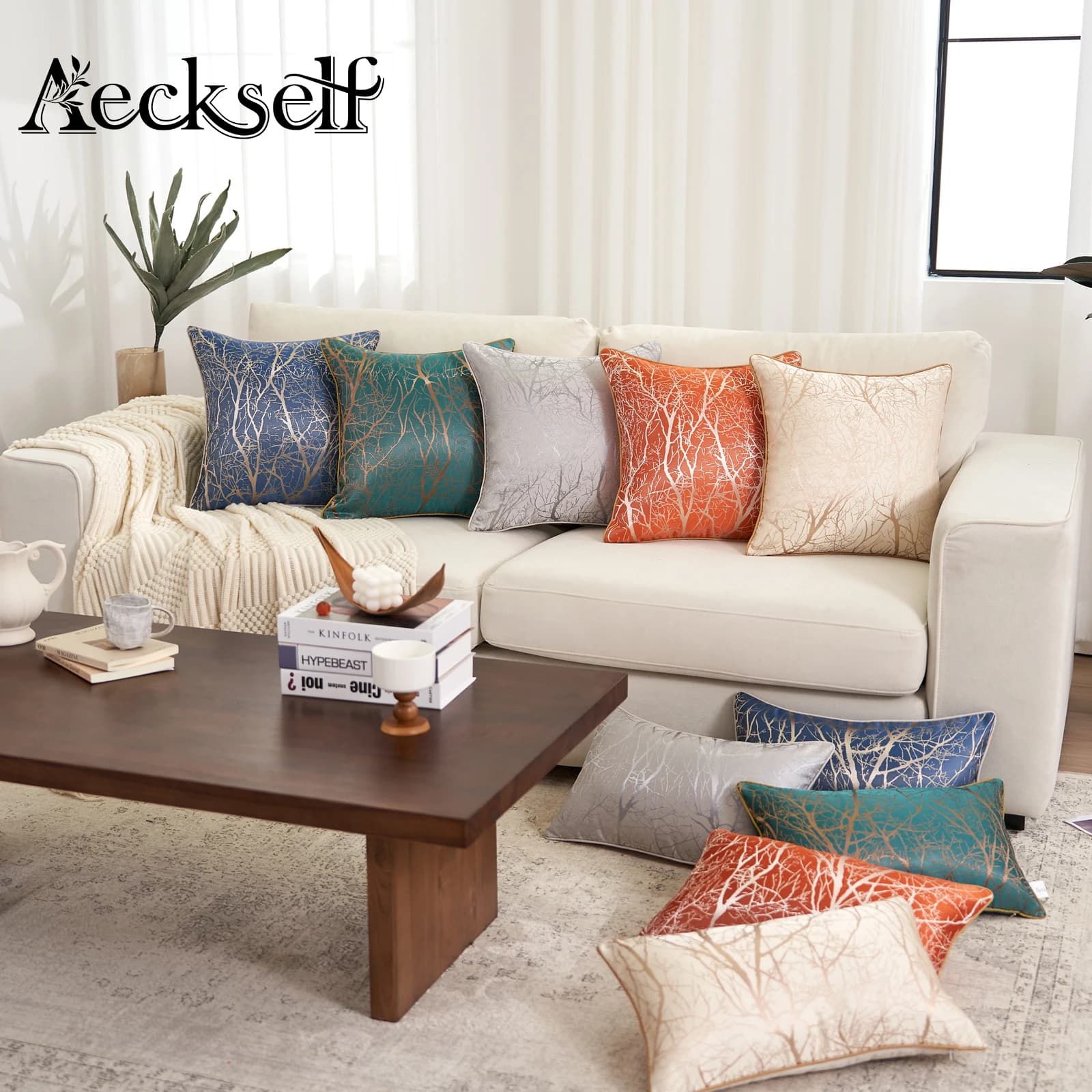 Aeckself Modern Home Decoration Throw Pillow Case Plant Trees Liner For Sofa Bed Bedroom