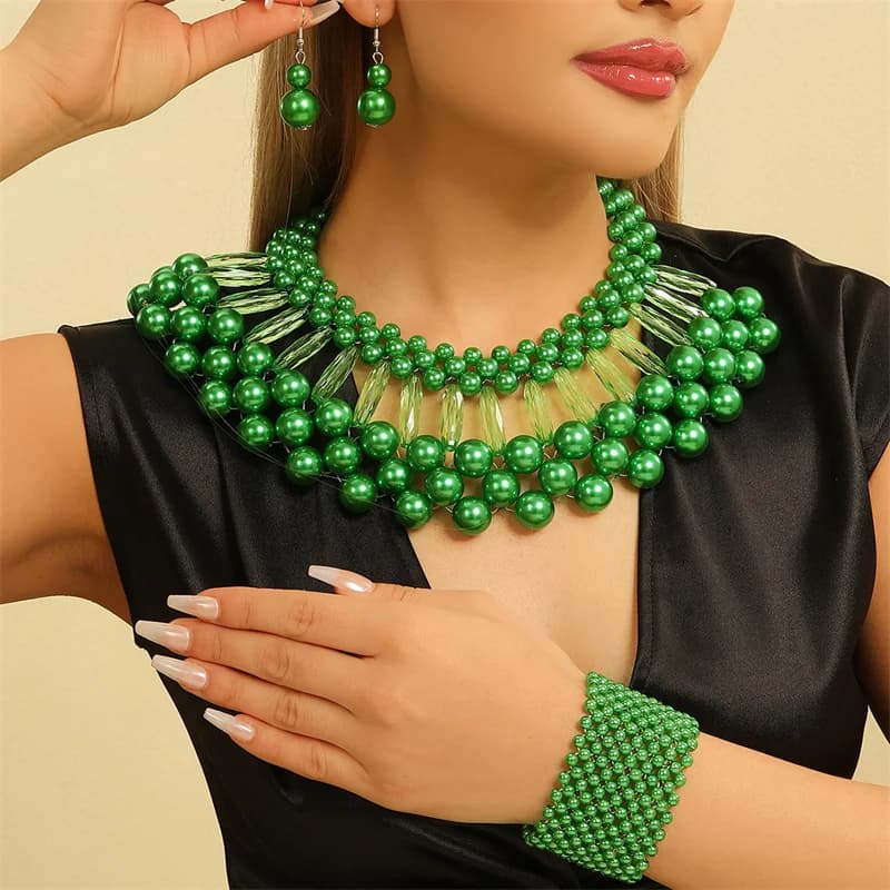 Jewellery set with 3 pieces/set multi-layer beads Bracelet set with colored earrings for women's African Jewelry Gifts