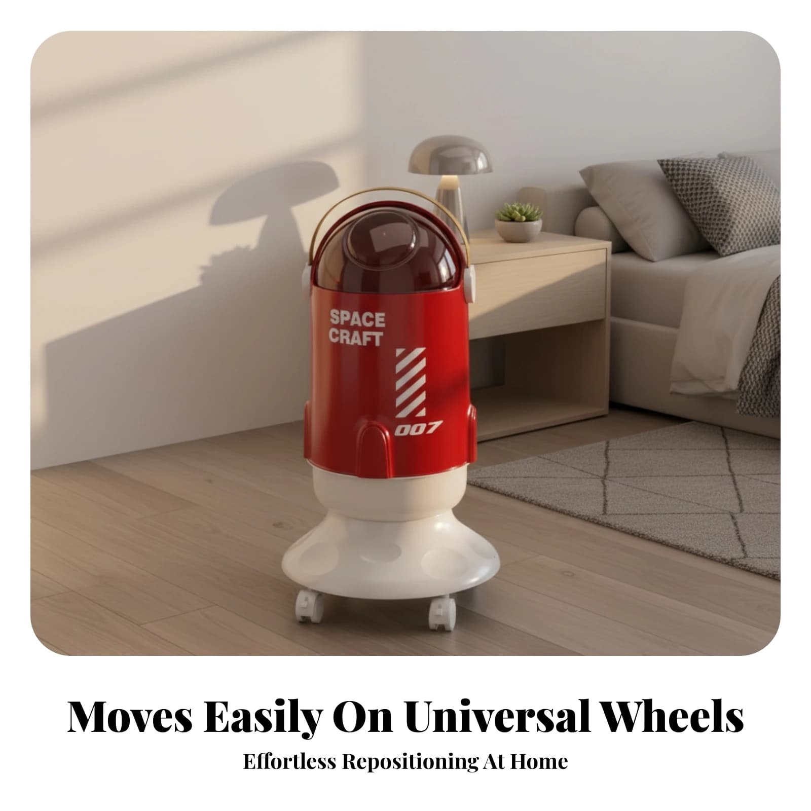 Space Bin Trash Can on Wheels Space Trash Can Glossy Finish Printed Graphics Household Container Detachable Inner Pail