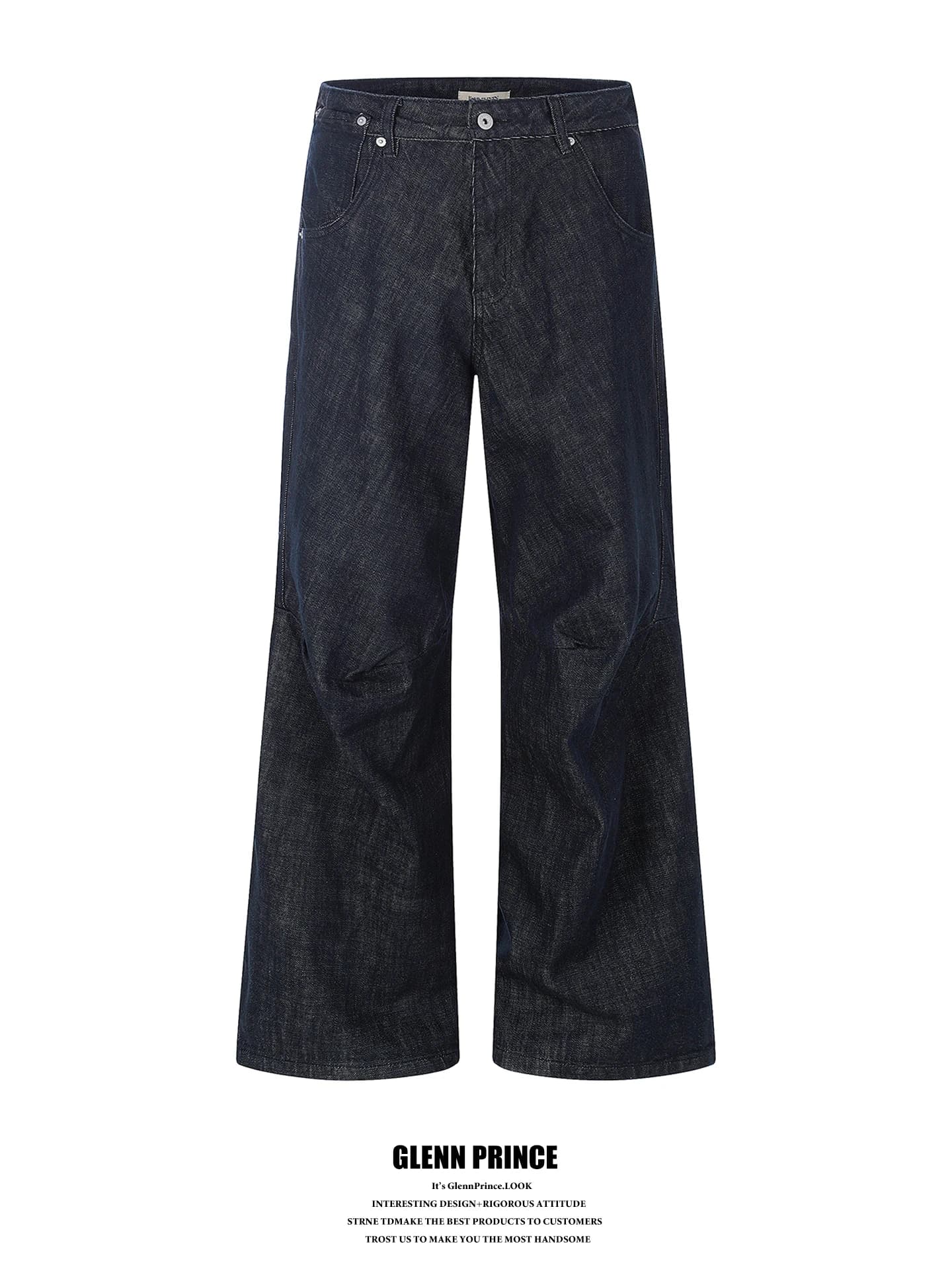 Retro Folded Knee Structure Men's Original Color Jeans High Waist Straight Leg Bell Bottoms Casual Summer Jeans Cotton Lenzing
