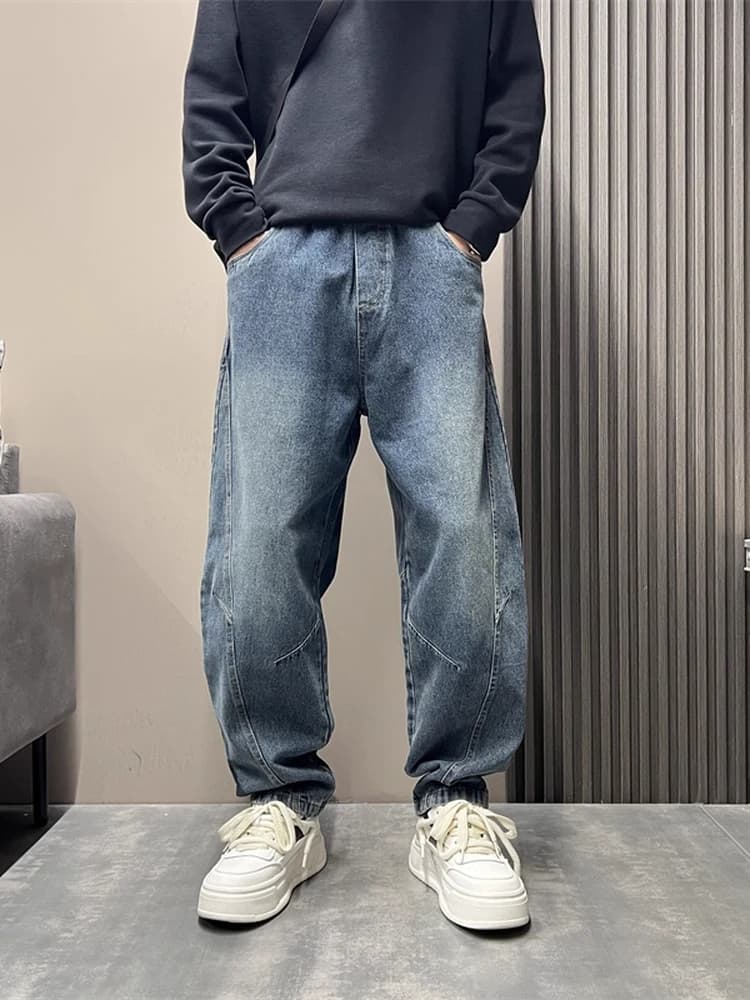 Fashionable Casual Men's Jeans Spring Autumn New Style Versatile Comfortable Wear Resistant Loose Fit mid Waist Washed Denim
