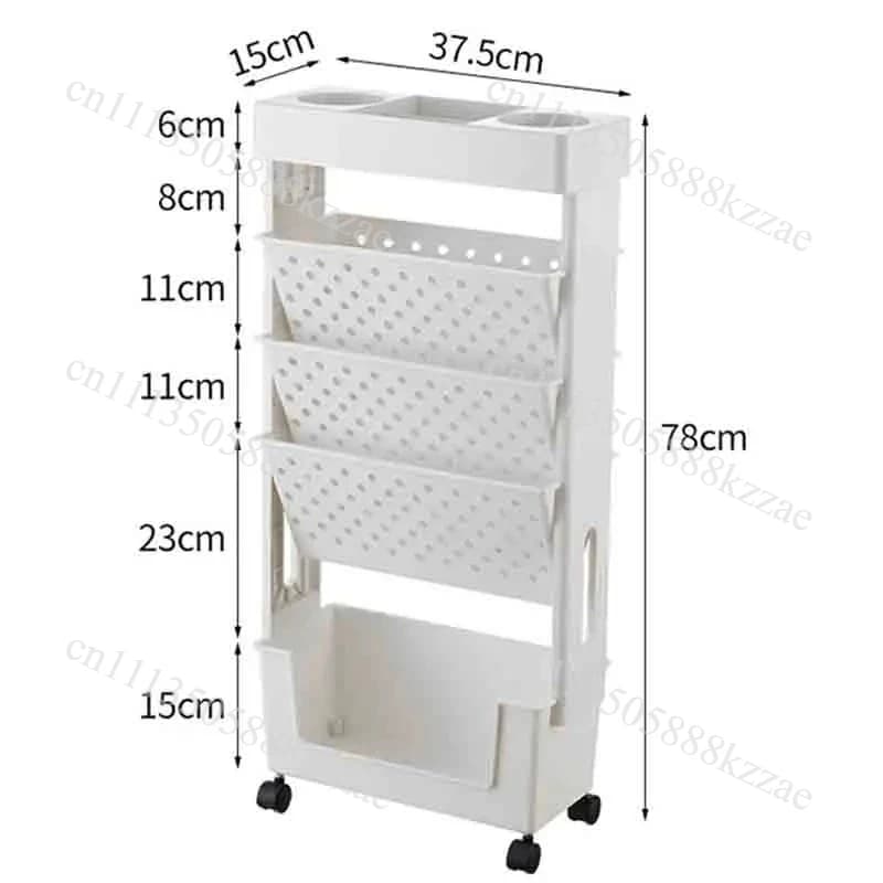 5-Tier Mobile Bookshelf Rolling Bookcase Book Storage Rack Movable File Folder Organizer Cart For Home Study Office Living Room