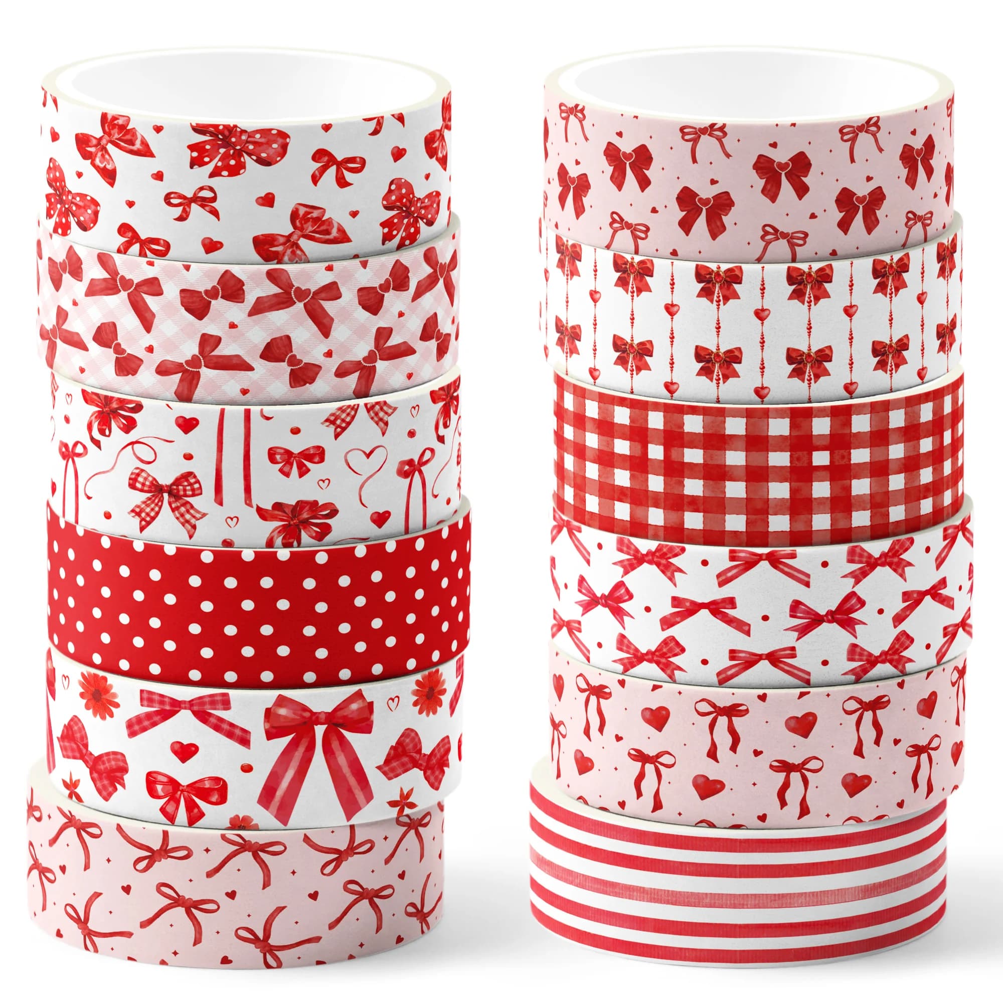 12 Rolls Red Bow Washi Tape Set,Decorative Paper Stickers,DIY Craft Tape for Gift Scrapbooking Dairy Decoration Supplies