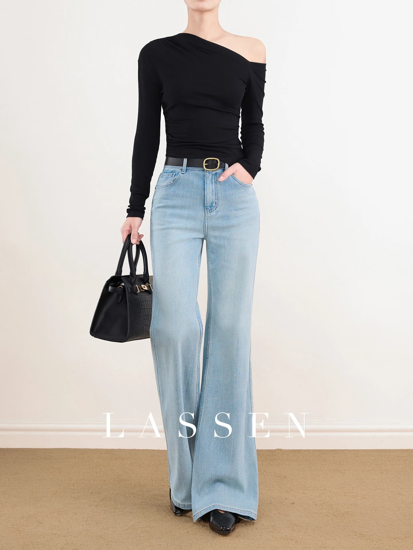 Lasen Supermodel Bell Bottom Jeans Women's Summer Thin Straight Leg Jeans High Waist Cotton Stretchy Soft Daily Wear