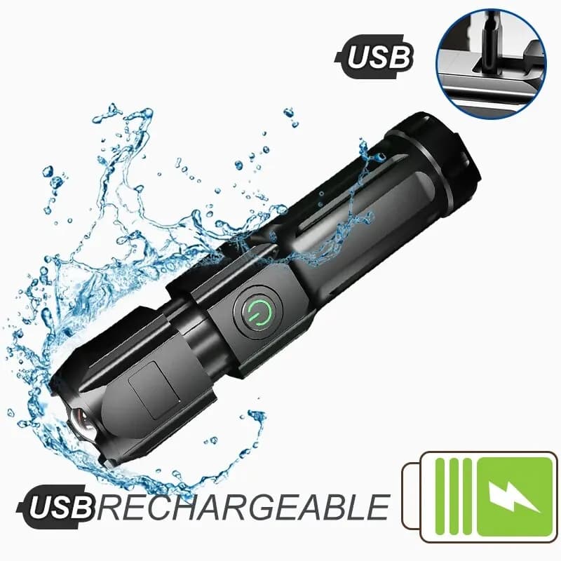 Potente torcia a LED ricaricabile USB 18650 Zoom impermeabile Pesca Caccia Campeggio 100.000 lumen Torcia tattica LED FL