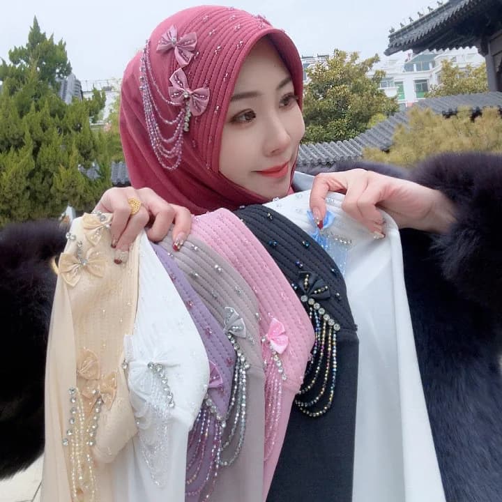 Cappelli Etnici Africani Hijab da Donna di Lusso con Fiocchi e Nappe, Copricapo da Festa con Spugna, Facile da Indossare, Diamanti, Grigio, Comodo