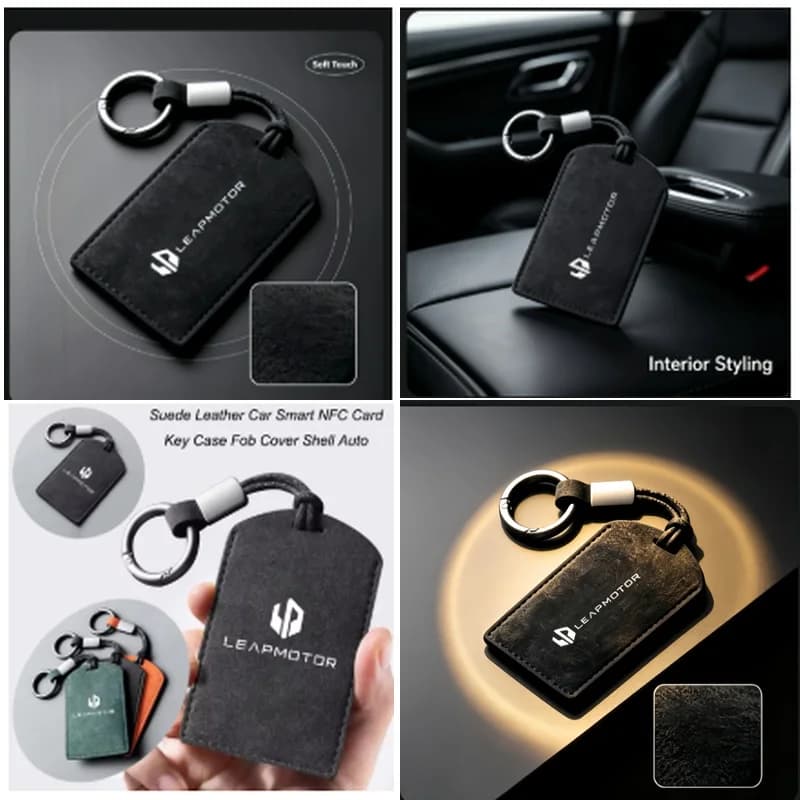Suede Leather NFC Card Key Case For Leapmotor C10 C11 C01 C16 T03 S01 Smart Card Fob Cover Protector Shell With Key Ring Accesso