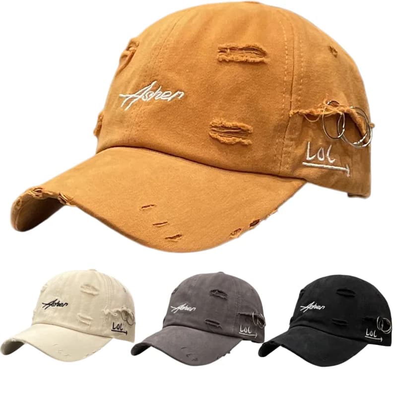 Cappello da Baseball Vintage Effetto Vissuto con Ricamo Lettere, Unisex, Stile Hip Hop