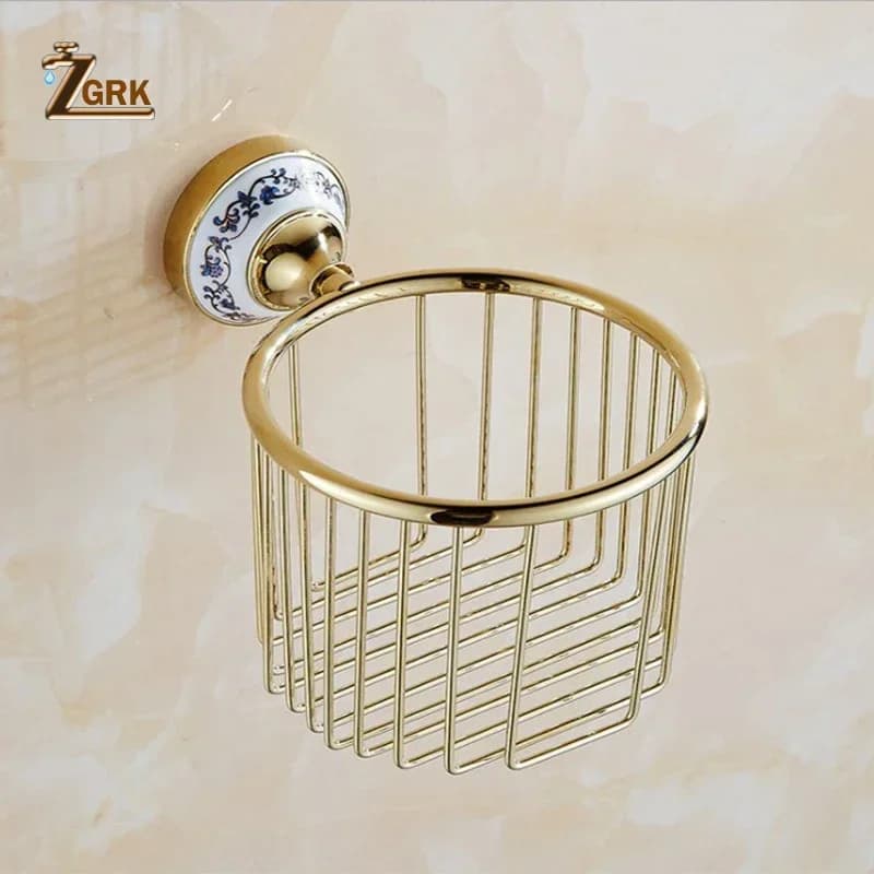 ZGRK Set di accessori per il bagno Portarotolo di carta per montaggio a parete Portarotolo per carta igienica in oro Scatola per fazzoletti Portasapone Portabicchieri Accessori per il bagno