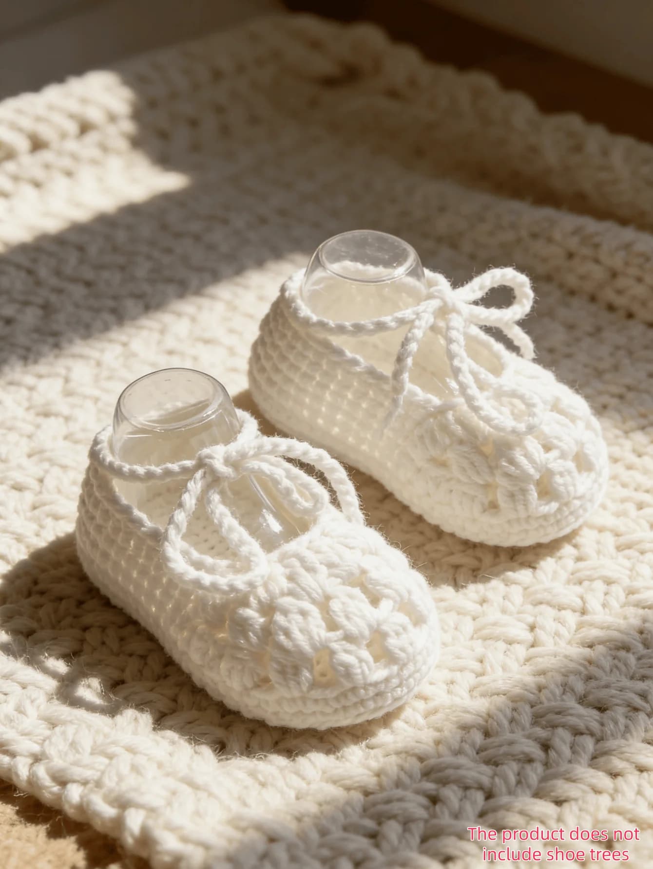 1 Pair Handmade Crochet Baby Booties, White, Knit Sandal Style with Bow Detail, Newborn Infant Shoes
