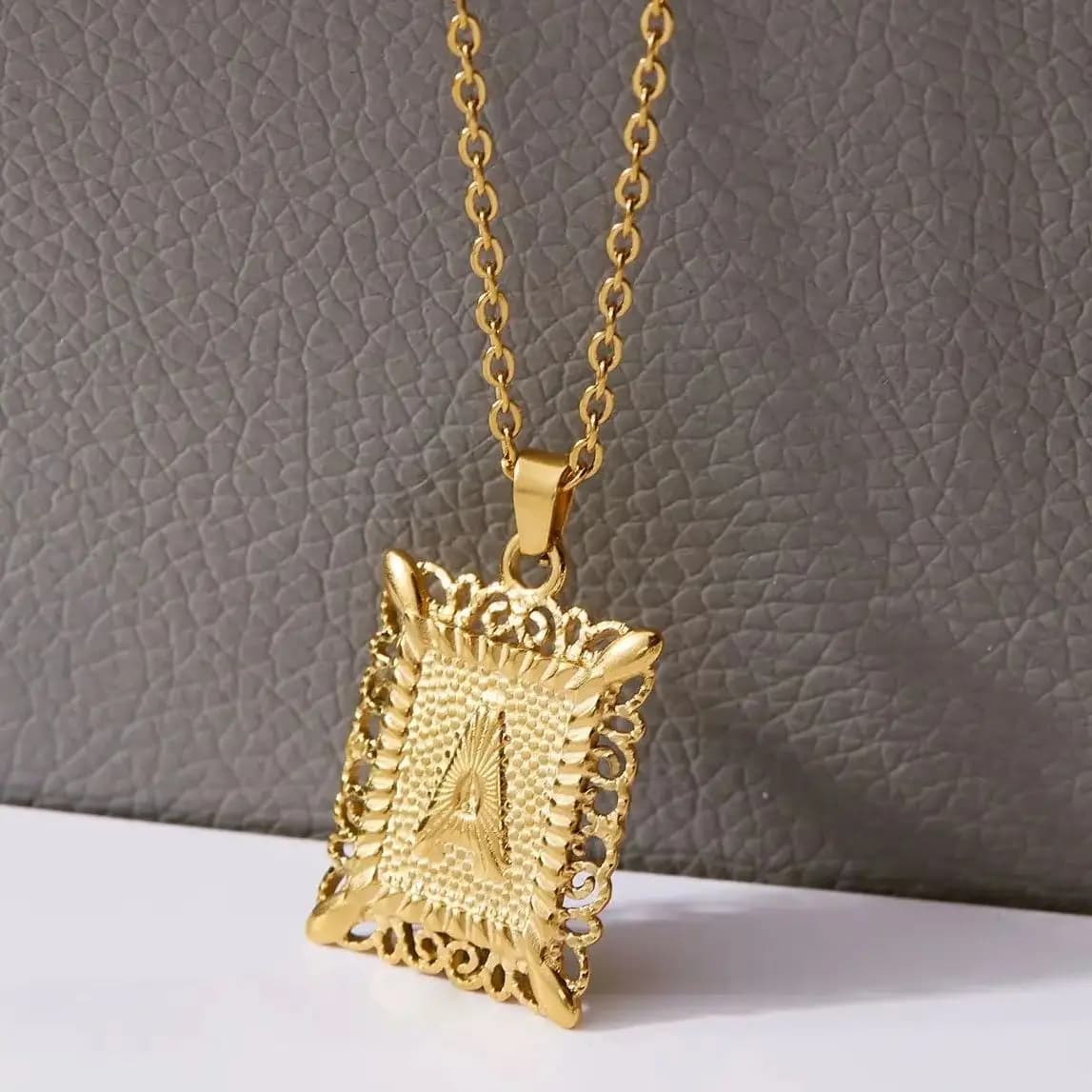 Gold Color Initial A- Z Letter Pendant Necklace for Men Women Stainless Steel Square Alphabet Necklace Couple Jewelry Best Gift