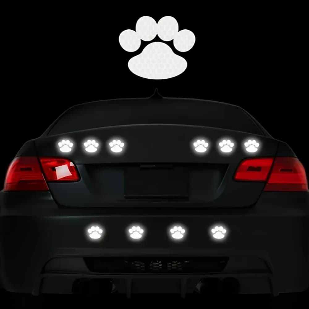 10 Cute Dog Paw Print High-Strength Reflective Car Stickers for Cars Motorcycles Helmets Mountain Bikes