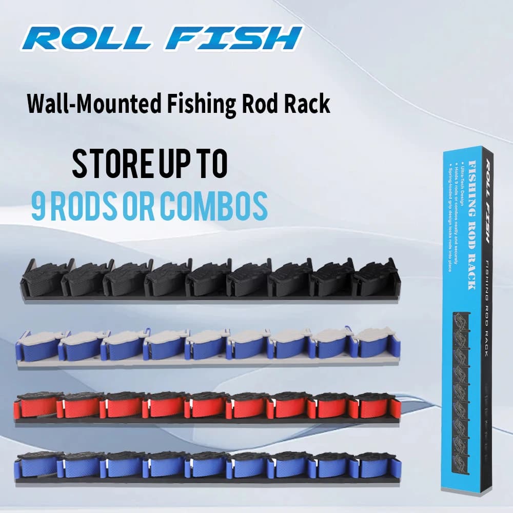 ROLLFISH Canna da pesca a parete a 9 fori e porta stecche da biliardo Display verticale e orizzontale Telaio fisso per garage casa