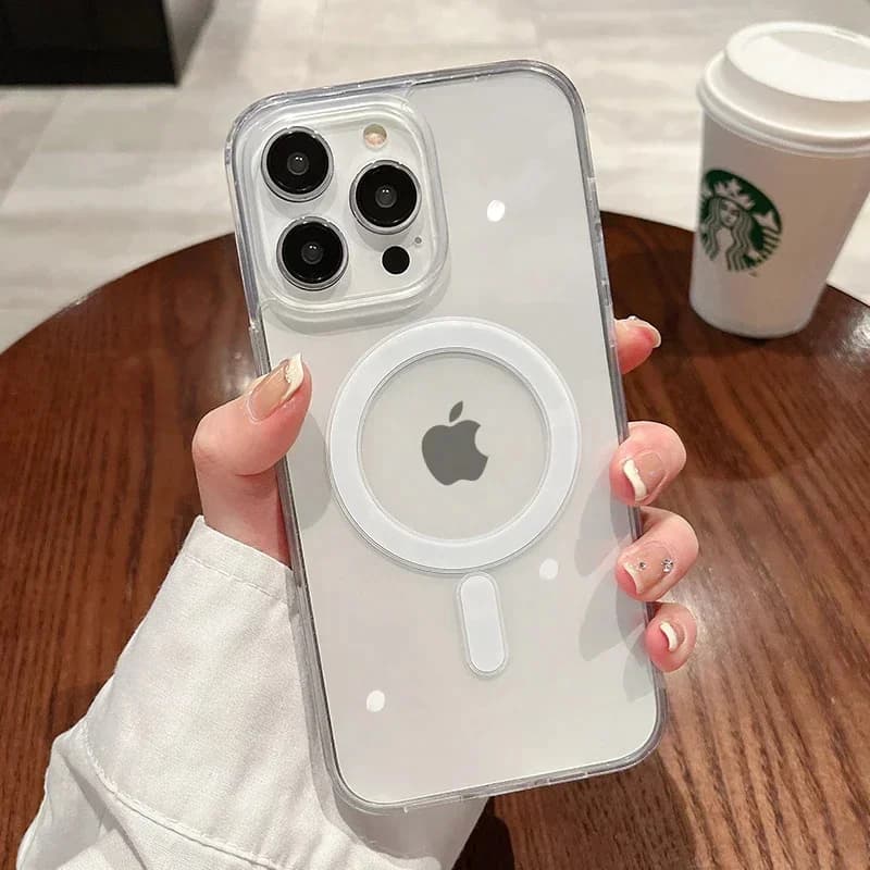 Phone Case with Wireless Charging for iPhone 17 16 15 14 13 12 11 Pro Max Plus Transparent for Magsafe Magnetic Acrylic Silicone Soft Case