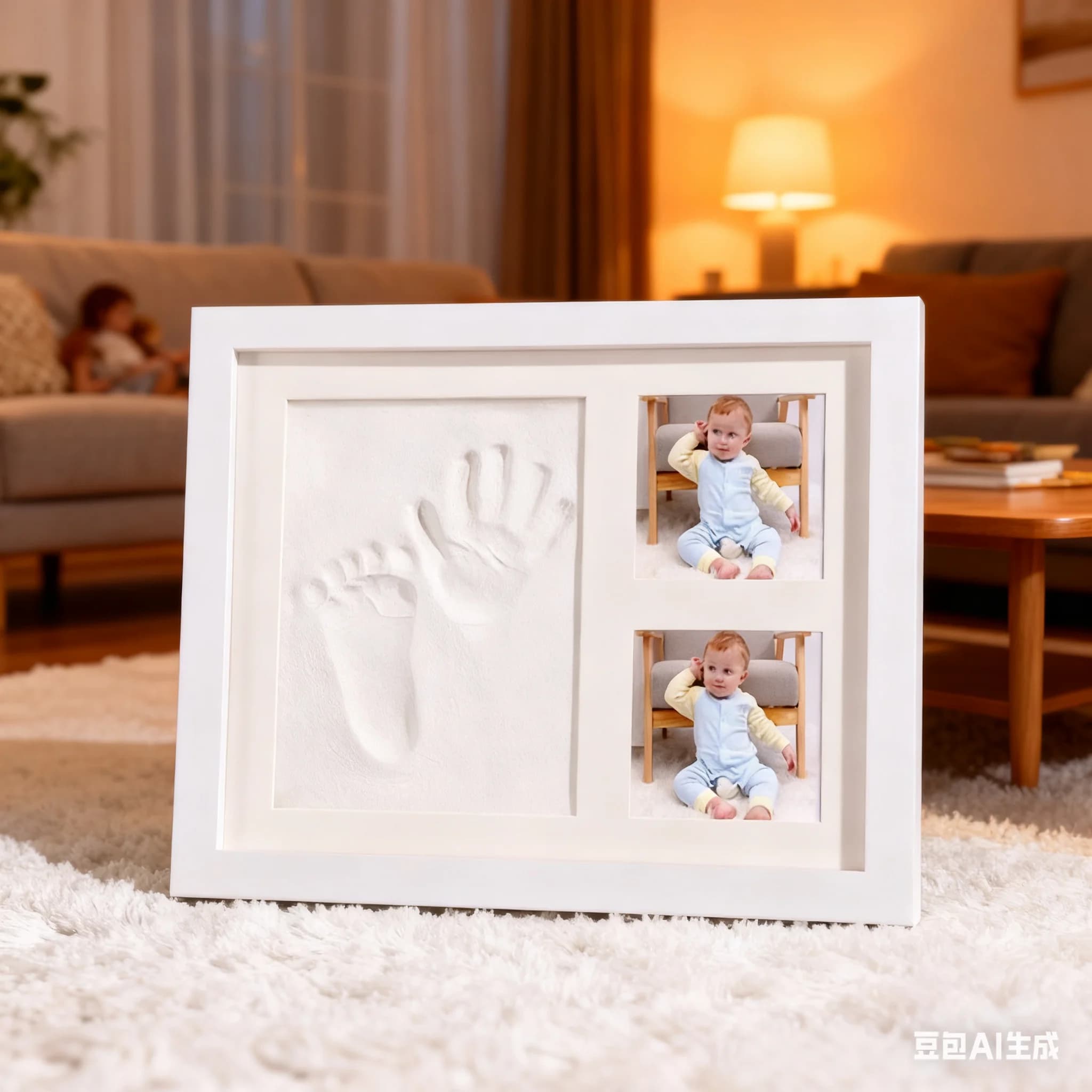 QX2D neonato per neonato impronta impronta Igno in legno cornice foto ornamenti per baby shower regalo