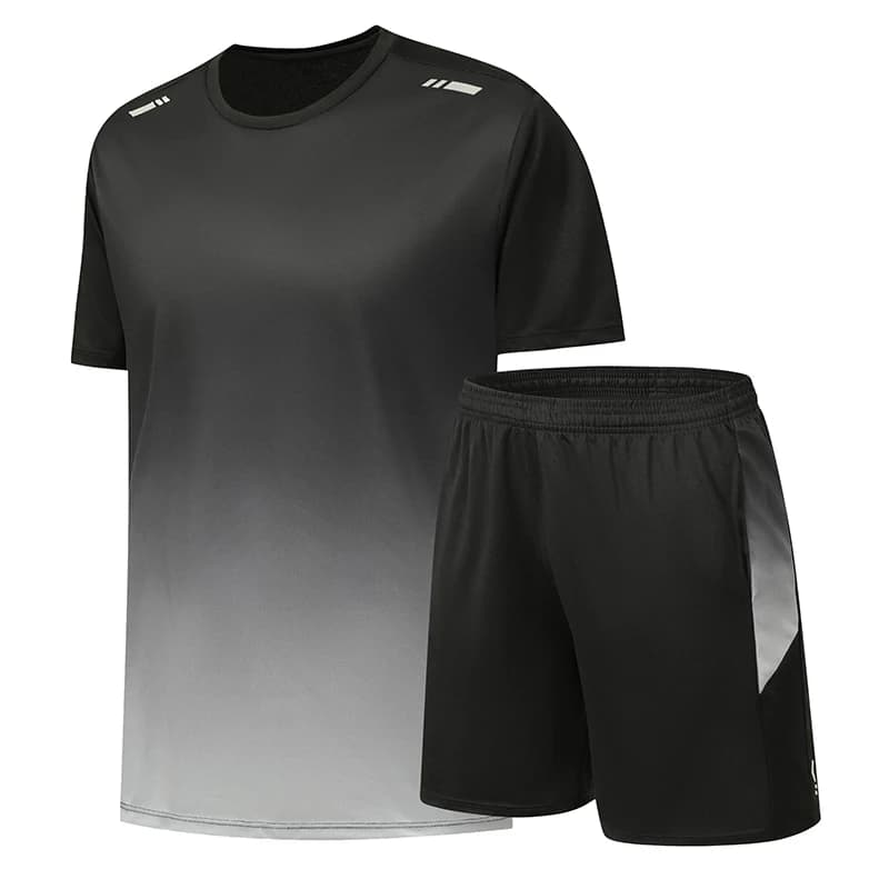 en Quick Dry Gradient Sportswear Set Short Sleeve Tee and Shorts 2PCS Gym Running Tracksuit