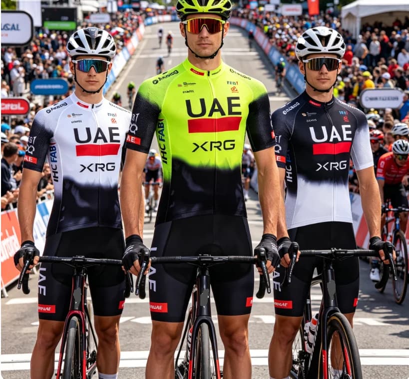 Maglia da Ciclismo Giallo Fluorescente Team UAE, Set Maglia e Pantaloncini MTB, Abbigliamento Bici ad Asciugatura Rapida