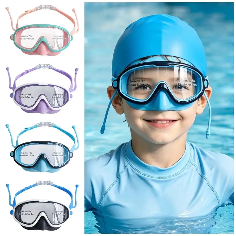 Anti-Fog Kids Swim Goggles HD View UV Protection Swim Goggles Cap Set Professional Adjustable Silicone Swim Cap