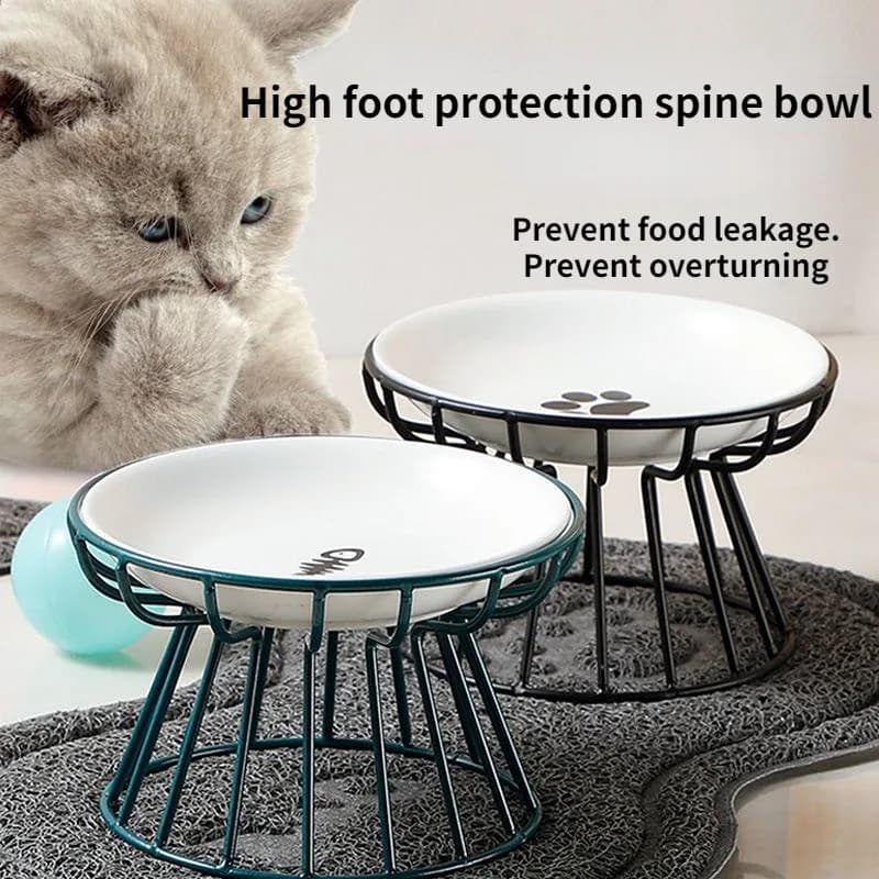 Ciotola per gatti con supporto in metallo snack per alimenti in ceramica per animali domestici alimentazione alimentatore elevato Kitten Puppy Dish forniture per cani accessori per cani