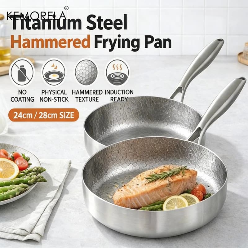 Padella Antiaderente 20/24/28cm in Acciaio Inox al Titanio per Uova e Bistecche, Compatibile con Piani a Induzione e Fornelli a Gas