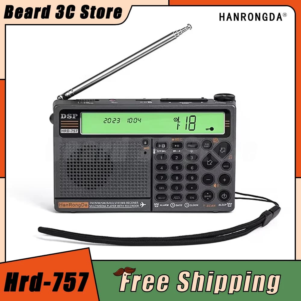 Hanrongda Hrd-757 Radio Fm Bluetooth Radio Full-Band Fm Schermo a due Ips con scheda Aux In Play Ricevitore di emergenza Batteria di grandi dimensioni