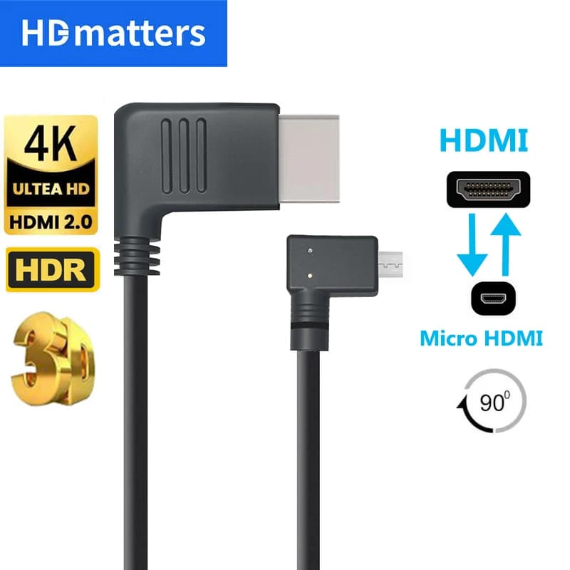 Cavo micro HDMI angolato Cavo bidirezionale da HDMI a micro HDMI 4K 60Hz con doppio cavo micro HDMI HDMI 2.0 con spina angolata