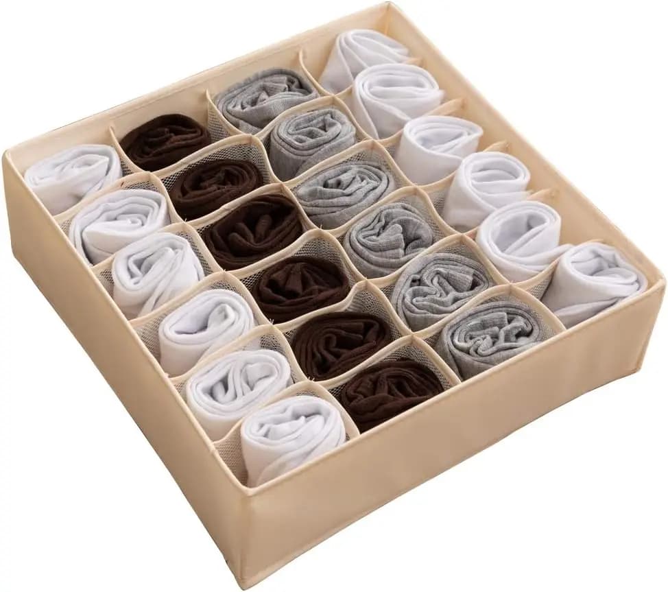 Organizzatore per Cassetti Pieghevole in Tessuto, Contenitori per Armadio per Biancheria Intima, Calzini, Cravatte, Reggiseni, Lingerie (Beige-24 Scomparti)