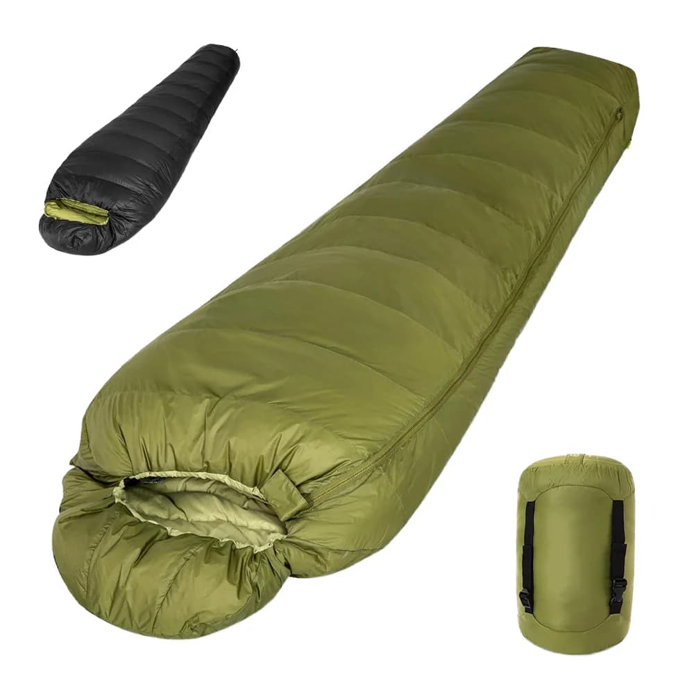 Nylon Camping Pelo Satin Available for Factory, Hot & Waterproof, Model Mummia with Hood for Hiking and Camping in Cold climates