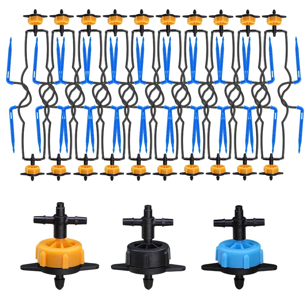 Sistema di irrigazione a goccia a 2 vie per irrigazione a Micro-goccia Bonsai da giardino con 2 kit di gocciolatori piegati a freccia a gomito 2/4/8L/H