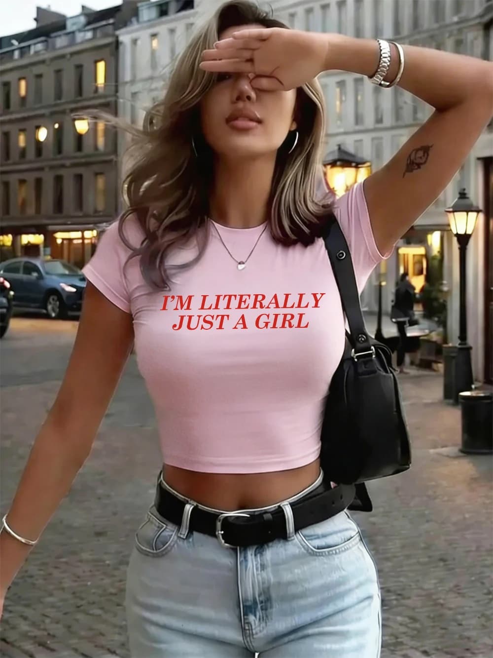 I'M Literally Just A Girl Prints Women Crop T-Shirts Summer O-Neck Soft Tops Street Slim Tees Comfortable High Elastic Clothes