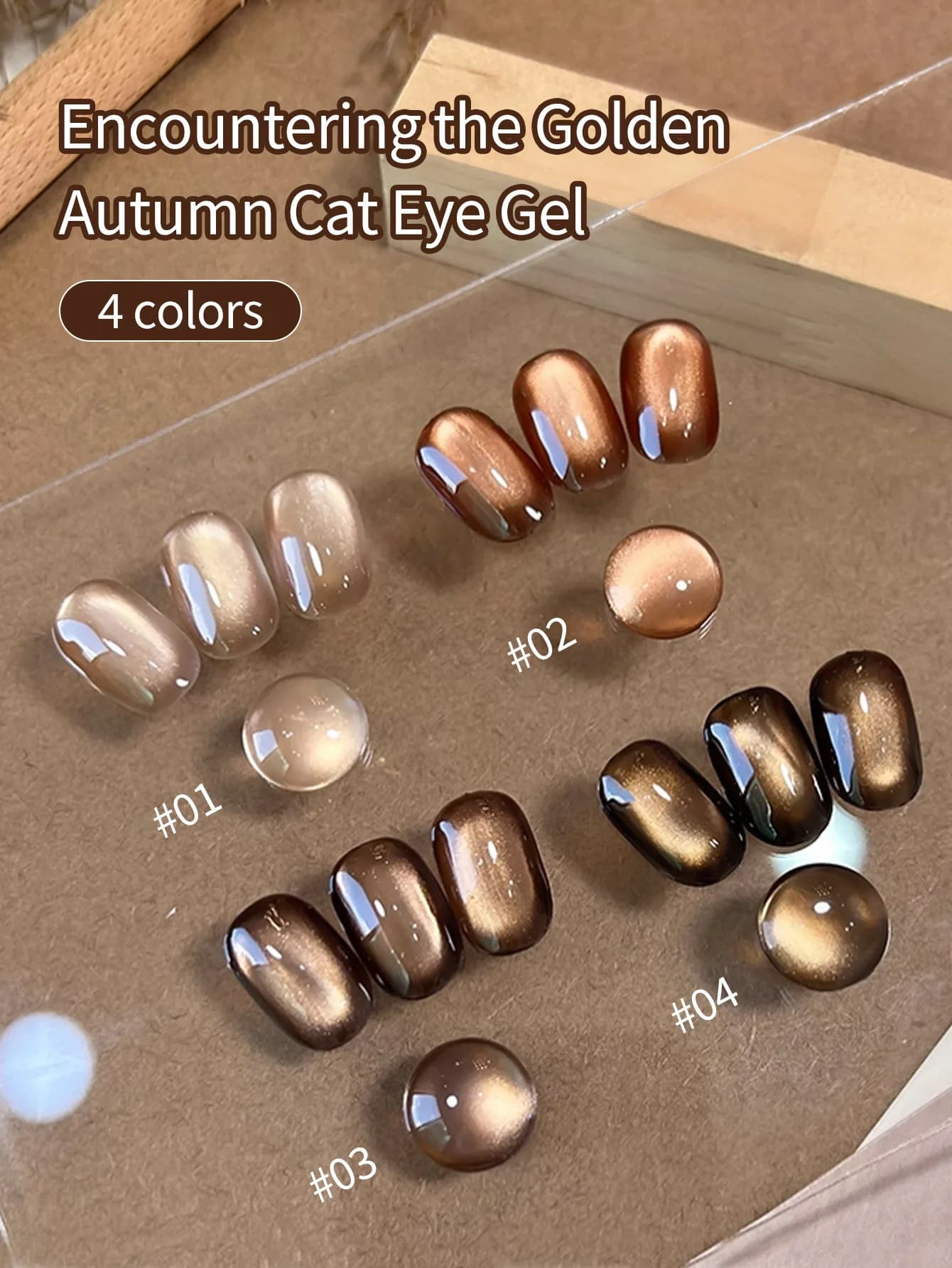 10ml Meet The Golden Autumn Smalto gel magnetico per gatti Set di 4 colori 2025 Nuovo caramello Marrone cioccolato Perlina di vetro Occhio di gatto Ge