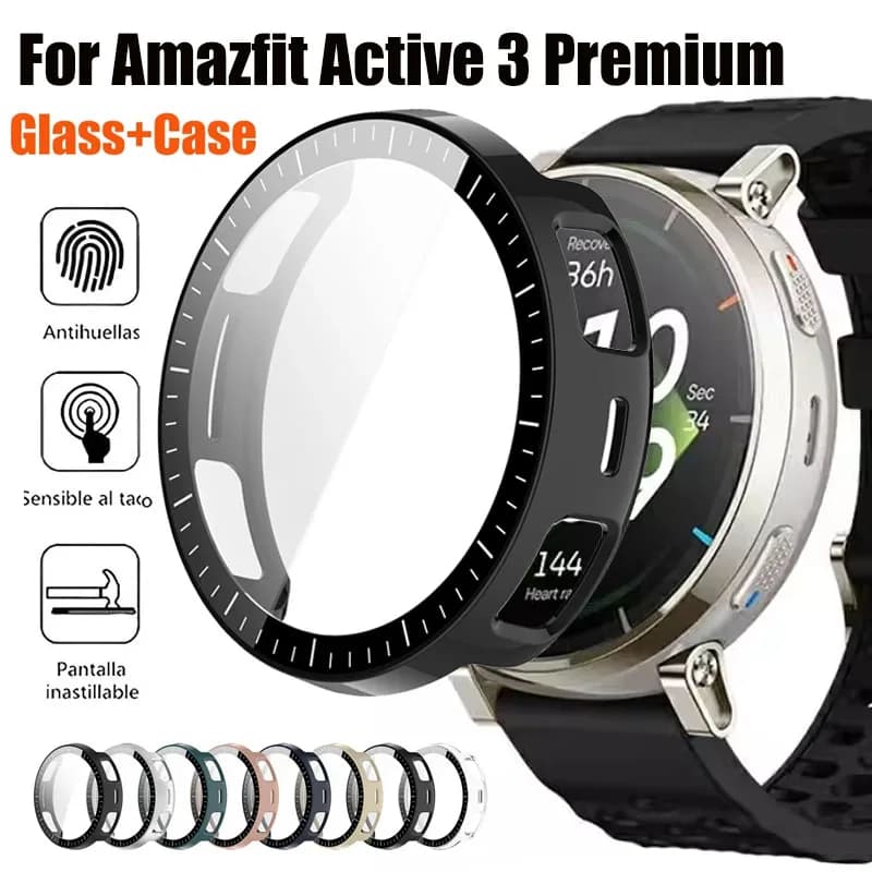 Per Amazfit Active 3 Premium Vetro temperato + custodia in PC Protezione antigraffio per lo schermo Accessori per Amazfit Active 3
