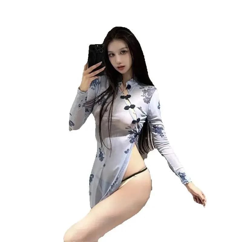 Sexy Lingerie Sexy Passion Ancient Style Hanfu Uniform Cheongsam Classical Pajamas Women's Non Removable Long See Through Set