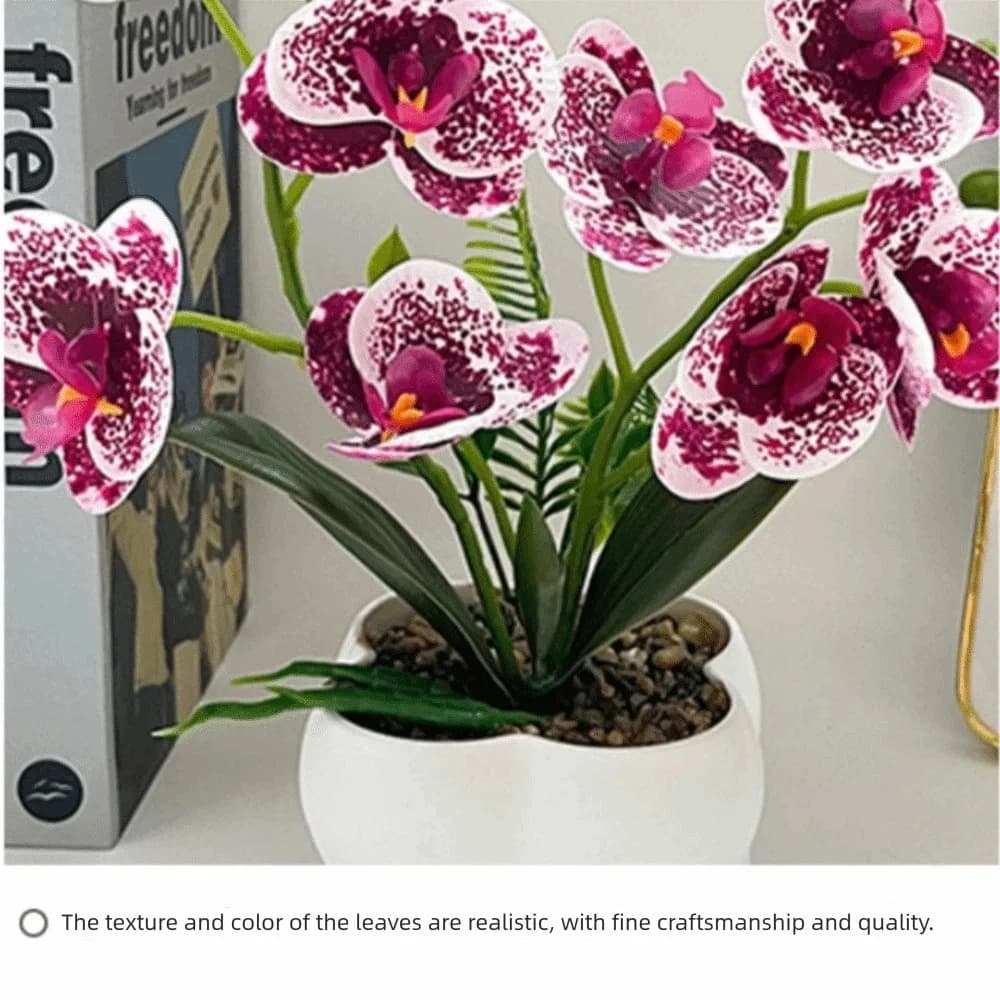 Orchidea a Farfalla Simulata Multi-Fiore, Fiori Artificiali Fai-da-te, Piante Finte, Vaso Bianco, Bonsai di Orchidea Artificiale