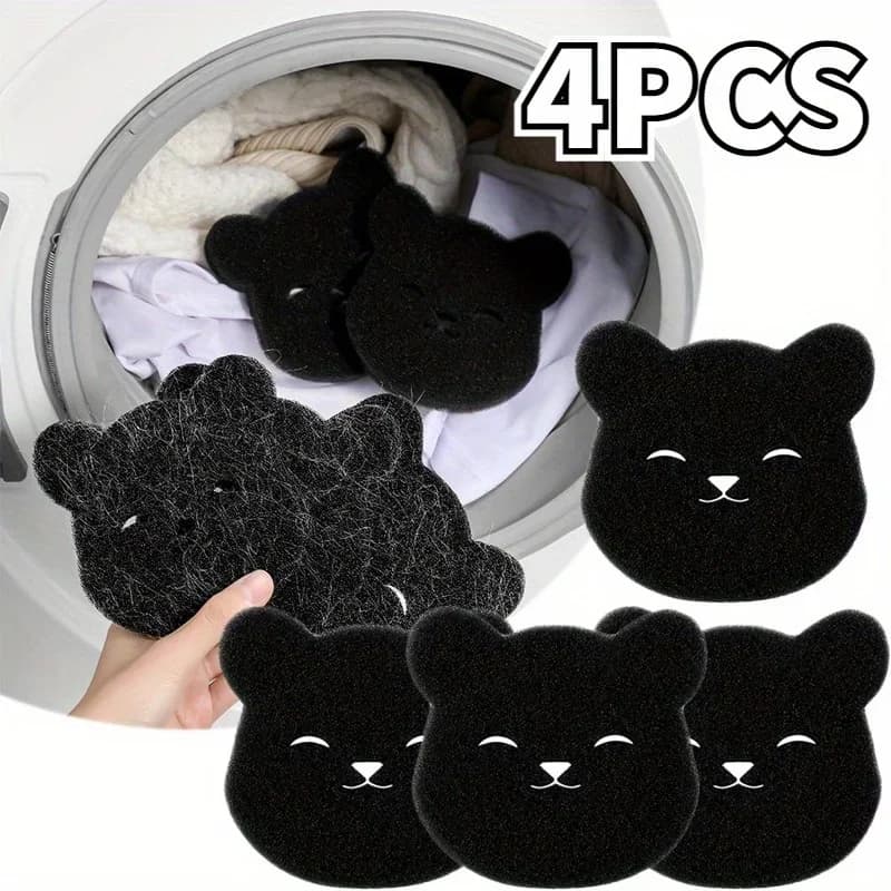 4PCS 2 In 1 Reusable Bear Shape Hair Remover Laundry Ball Washing Machine Lint Catcher Fabric Shaver For Cat Dog Pet Hair Cleaning For Clothes Sofa Sponge Hair Remover