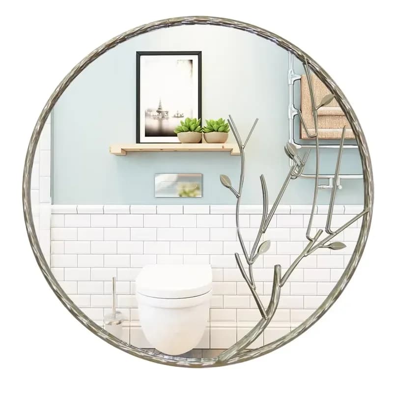 for Art Metal Round Decorative Wall Mirror Silver Finish Waterproof Rust Proof Durable Bathroom Use